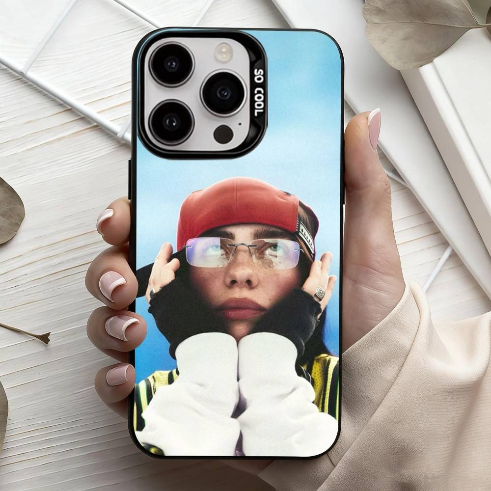 Sänger B-Billie Eilish-H Handyhülle Für iPhone17,16,15,14,13,12,11 Plus,Pro Max Schwarz Candy Silber Handyhülle