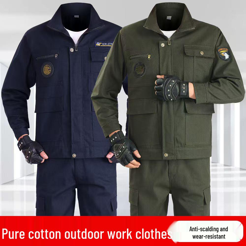 Spring & Autumn Men's Workwear Set: Anti-Scald, Wear & Dirt Resistant for Welding, Auto Repair, and Construction