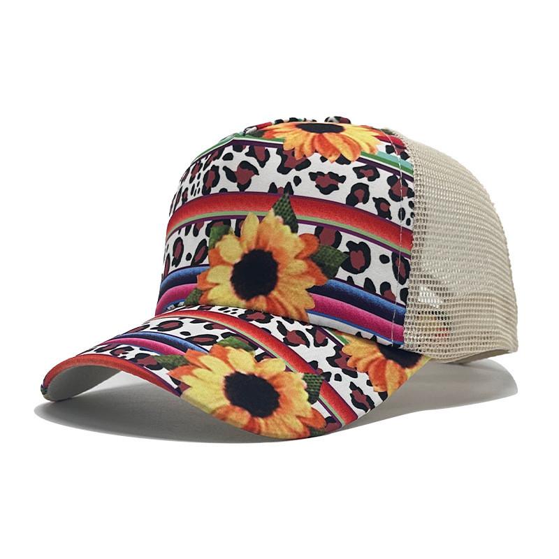 Pattern Floral Casual Wide Brim Baseball Cap Mesh Sun Hat For Outdoor Activities