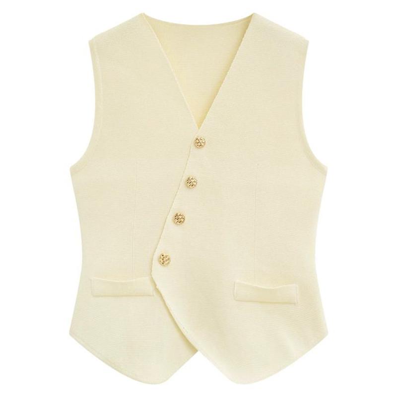 Women'S Winter Sleeveless Top Single Breasted French V-Neck Cardigan Vest
