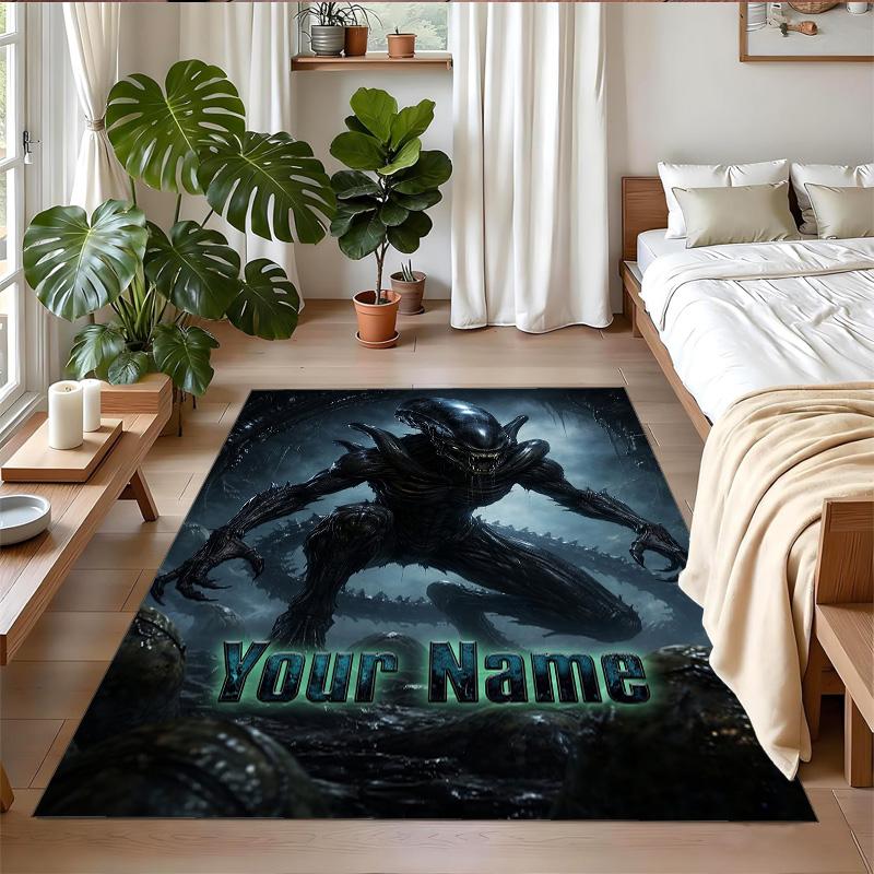 Crystal Velvet Rug Custom Name Text, Soft Non Slip Floor Mat Home DecorAlien Xenomorph