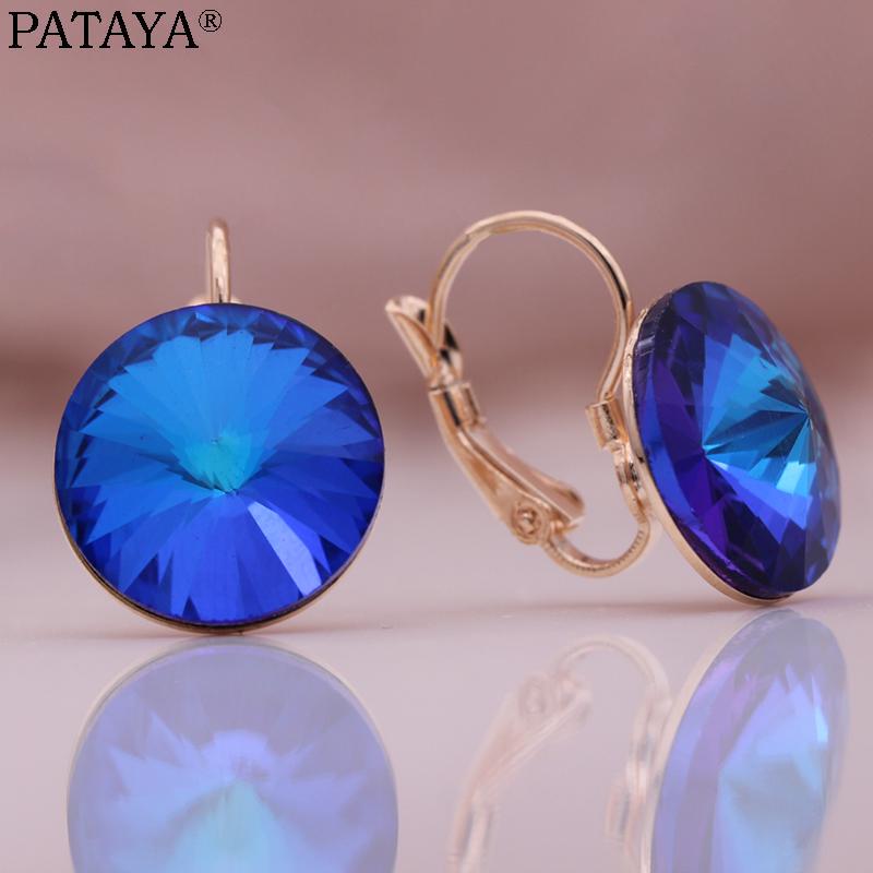PATAYA New Crystal Gradient Blue Earrings Stylish And Elegant Jewelry