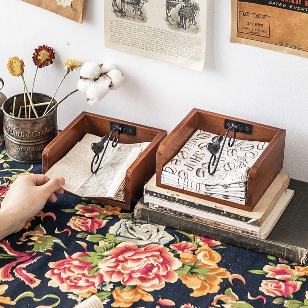 Vogel-Themen-Taschentuchbox Holz-Küchenrollenbox Kreative Schreibtisch-Serviettenbox Wohnzimmer