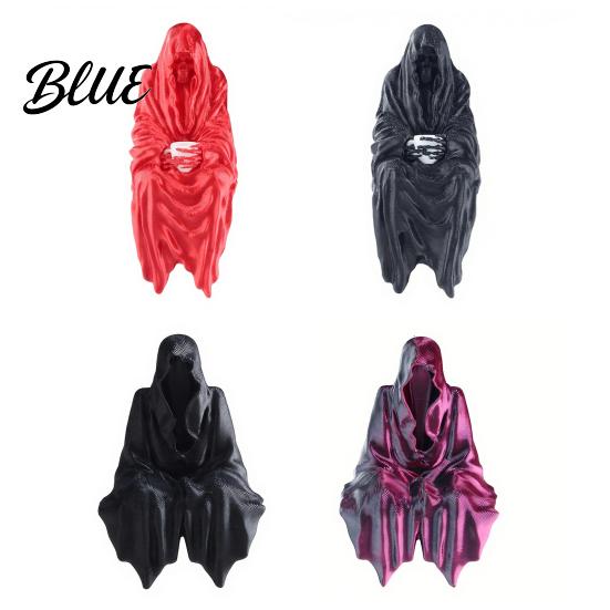 Cyberpunk Shelf Decor 3D Printed Tabletop Gothic Figurine Grim Reaper Sitting Statue Mysterious Cloaked Spooky Sculpture for Garden or Bookshelf,