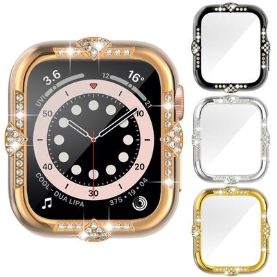 Transparent Hollow Bling Diamond PC Case for Apple Watch 40 44 41 45mm Protective Cover for iWatch Series 9 8 7 6 5 SE2 SE3