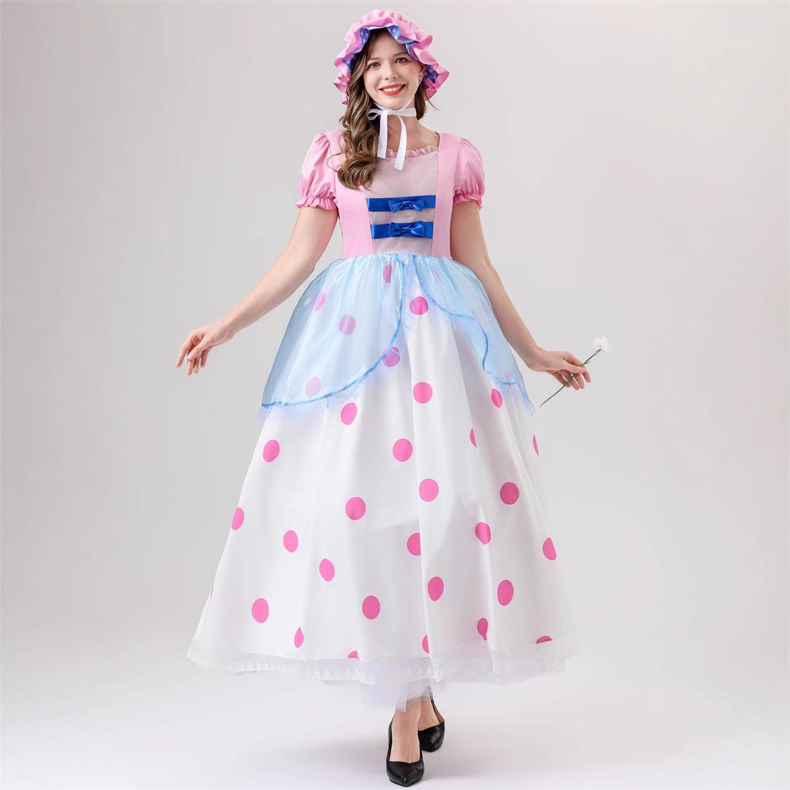 

Хэллоуин Детский Взрослый Костюм Пастушки История Игрушек Косплей Розовое Платье в Горошек L