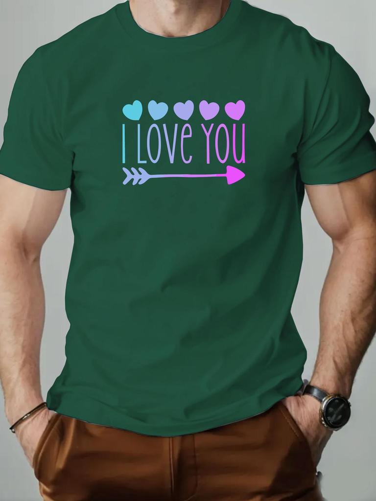 Mens cotton Tshirt love pattern I LOVE YOU summer casual round neck short Tshirt