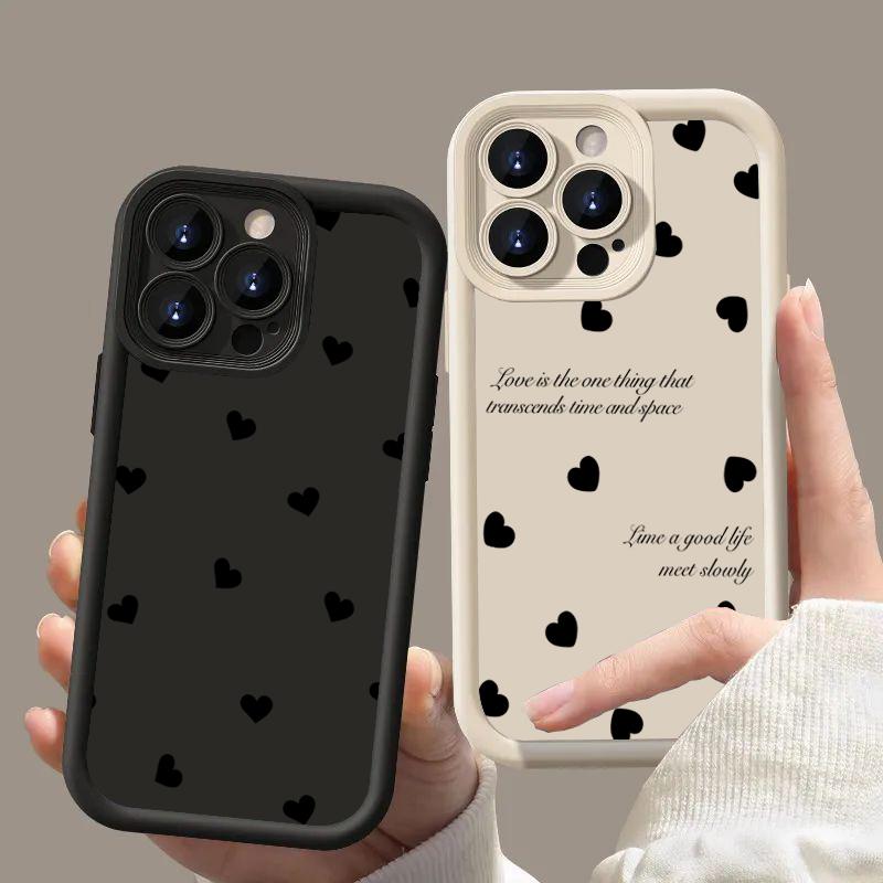 Black Love Heart Soft Matte Phone Case For iPhone 17 Air 11 12 13 14 Pro 16E 7 8 Plus Cover For iPhone 15 16 17 Pro Max Cases