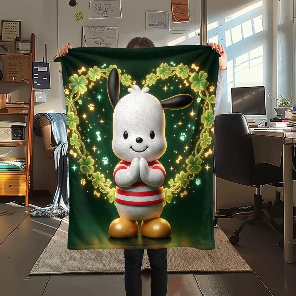 1PC Pochacco Print Flannel Blanket, High quality All Seasons, Home Decor, Warmth and Comfort, Perfect for Christmas Gifts