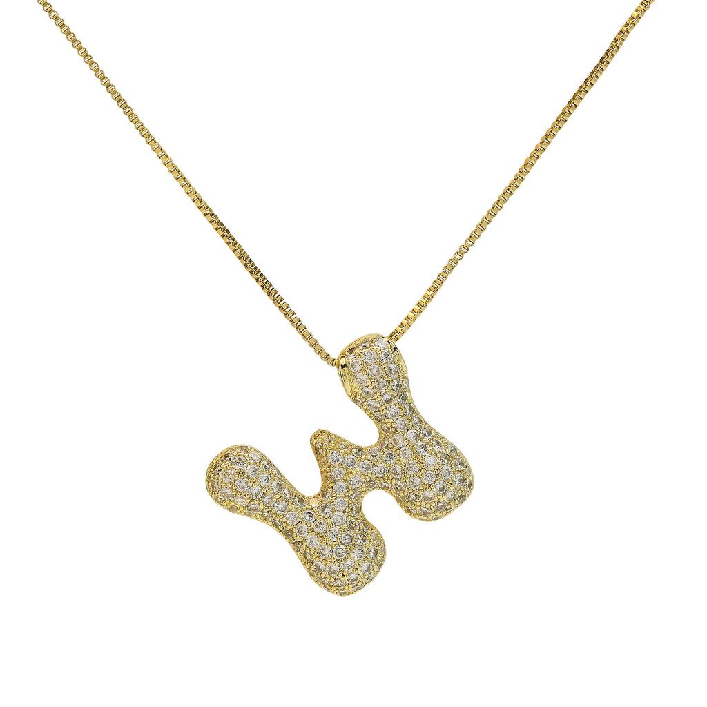 Luxury Zircon 26 English Letter Pendant Necklace for Women Gold Plated Stainless Steel Chain Fat Alphabet Hip Hop Necklace