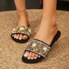 Fashion Women Slippers Versatile Rhinestone Sandals Summer New Luxury Flat Slippers 2024 Summer Home Casual Fashion Shoes Slides Women