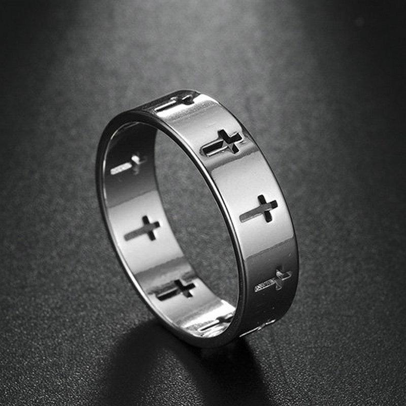 Black Cutout Cross Ring For Men Minimalist Personality Couple Band Versatile Fashion Jewelry Accessory
