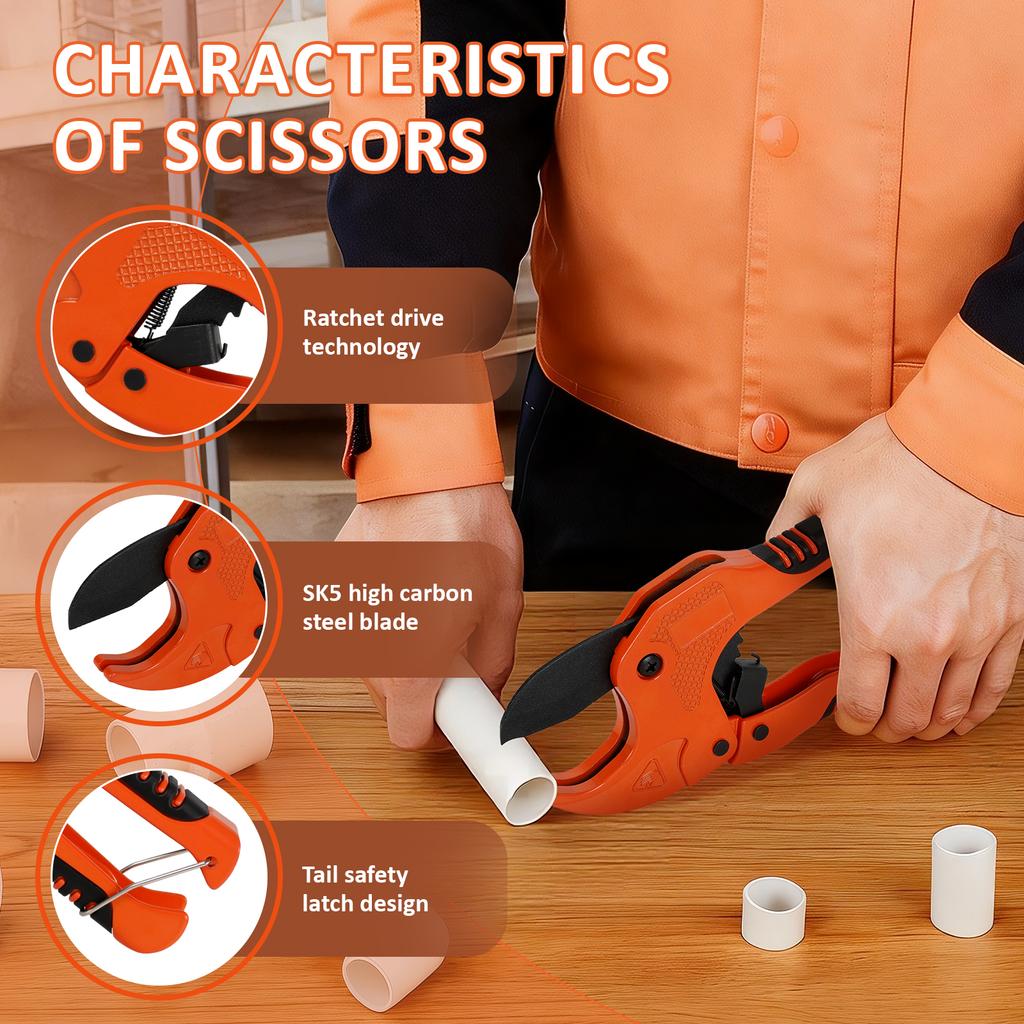 PVC Pipe Cutter Ratcheting Hose Cutter Pipe Cutting Tool with1.65inch Outside Diameter Cutting Capacity for Pipe and Tube Cutter