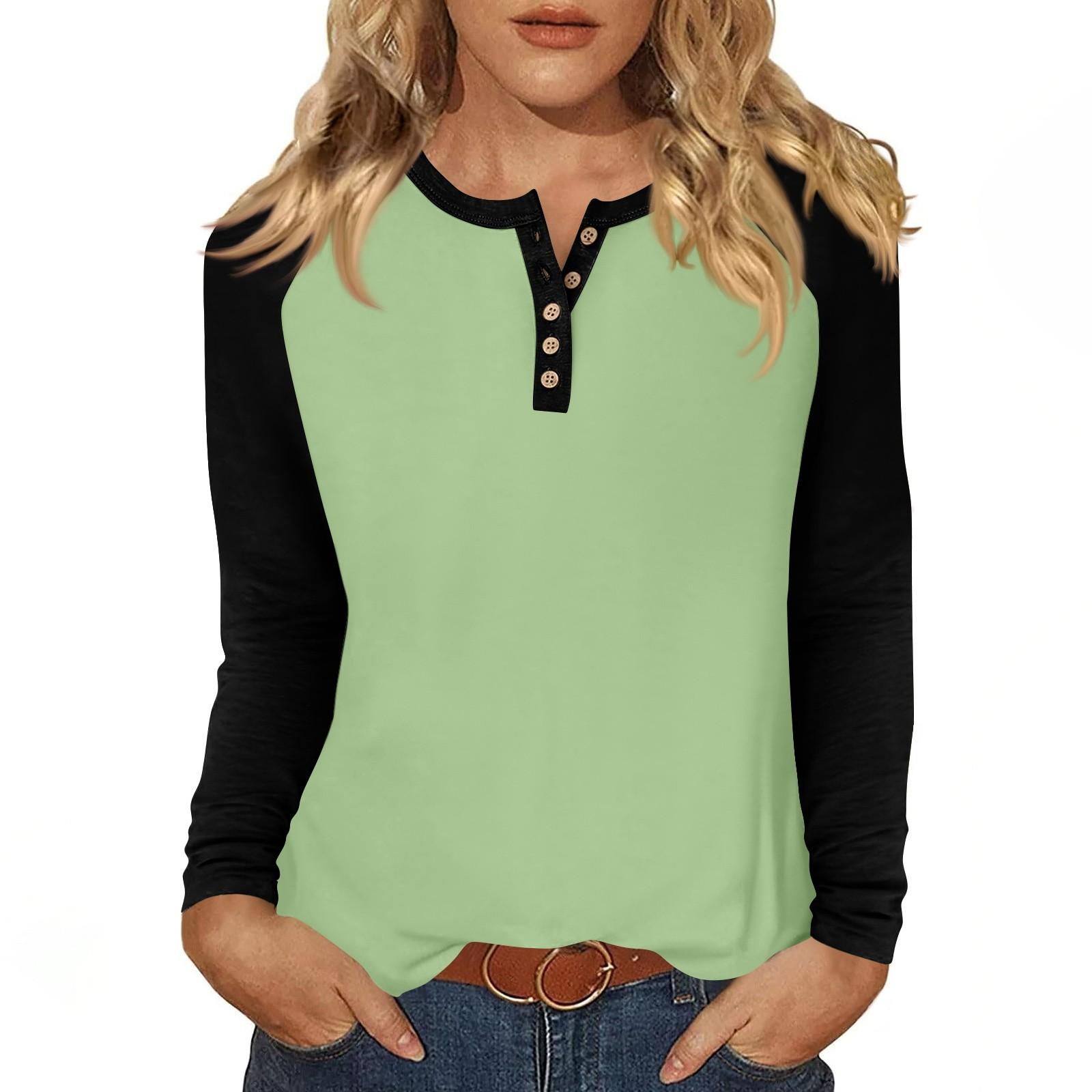 

Женская футболка с принтом, длинный рукав, повседневная мода, базовая, круглый вырез, пуговицы, рукав реглан, топ L