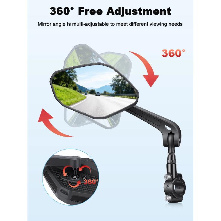Elecpow Bike Rear View Mirror 360° Free Adjustment Rotatable Handlebar Viewmirror High Definition Large Mirror Bike Accessories