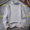 Autumn Winter Men Turtleneck Sweater Long Sleeve Solid Color Slim Fit Fleece Lining Thickened Knitting Tops Jumper