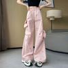 Street Fashion Sommer Cargo Hose Damen Neu Elastischer Hoher Bund Kleiner Bär Schleife Jugendliche Vitalität Lässig Locker Weitbeinige Hose