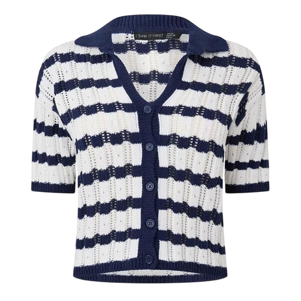 I Saw It First Womens/Ladies Striped Crochet Detail Crop Top