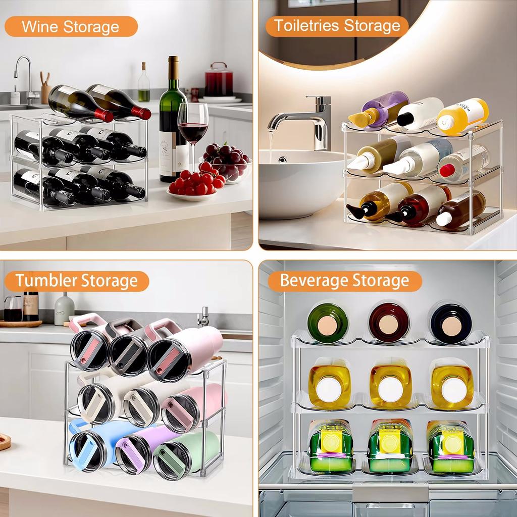Organizzatore Impilabile Per Bottiglie E Borracce - 4 Ripiani In Plastica Per Dispensa, Armadio E Frigorifero - Contiene Fino A 3 Bottiglie Per Ripiano - 2