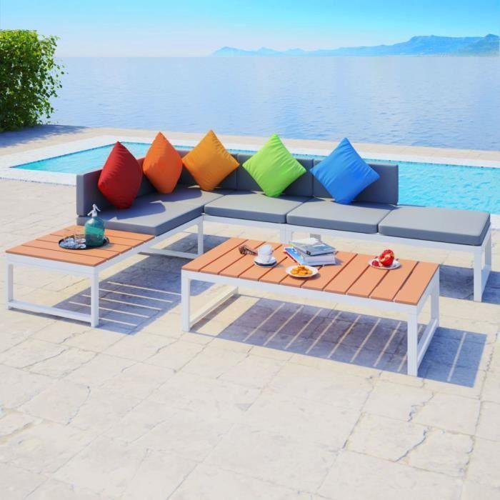 VidaXL Salon de jardin 4 pcs avec coussins Aluminium et WPC