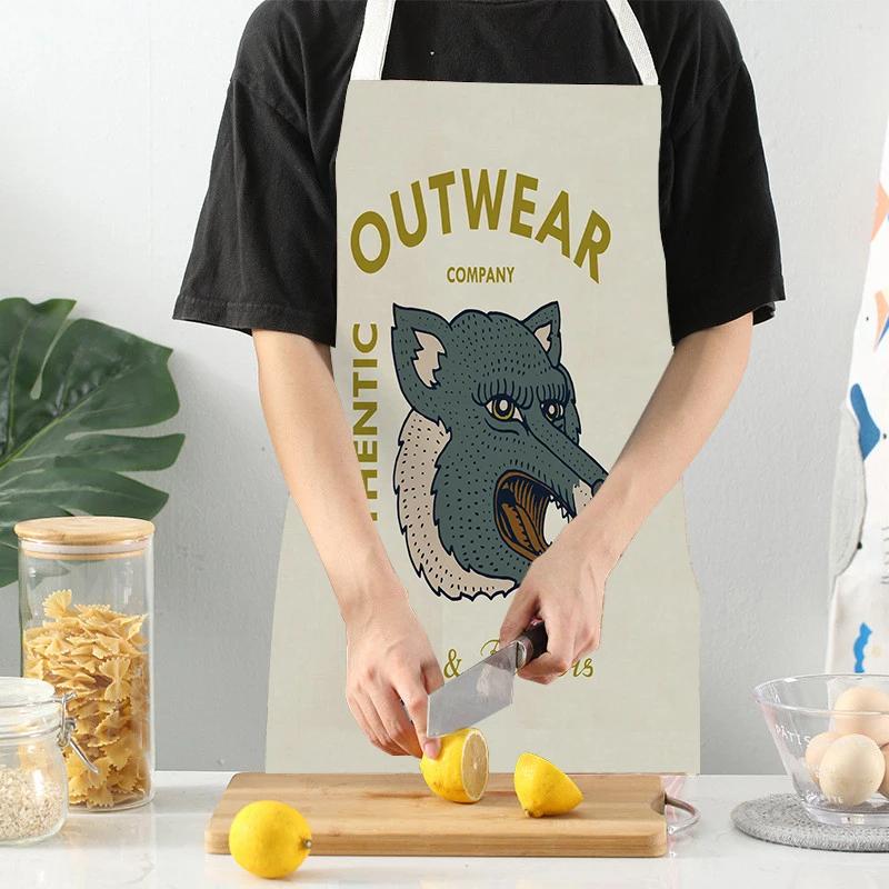 Animal Print Kitchen Apron Dinner Party Cooking Baking Apron Adult Child Baking Accessories Tiger Wolf Pattern Apron Waist Bib