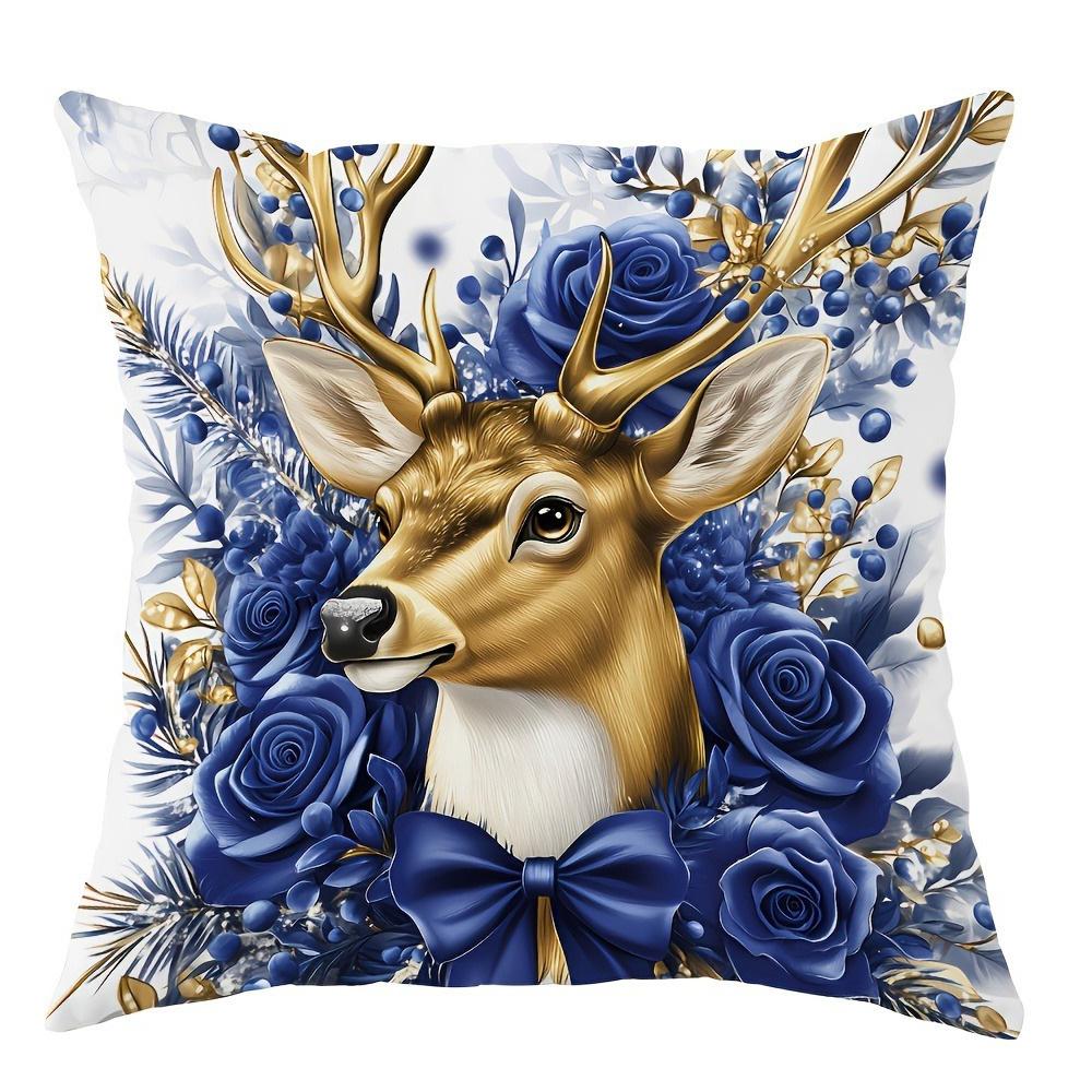 

1pcs Christmas Pillows with Blue & Gold ,Suitable for Christmas home decoration pillowcase, without pillow core. 16x16Inch
