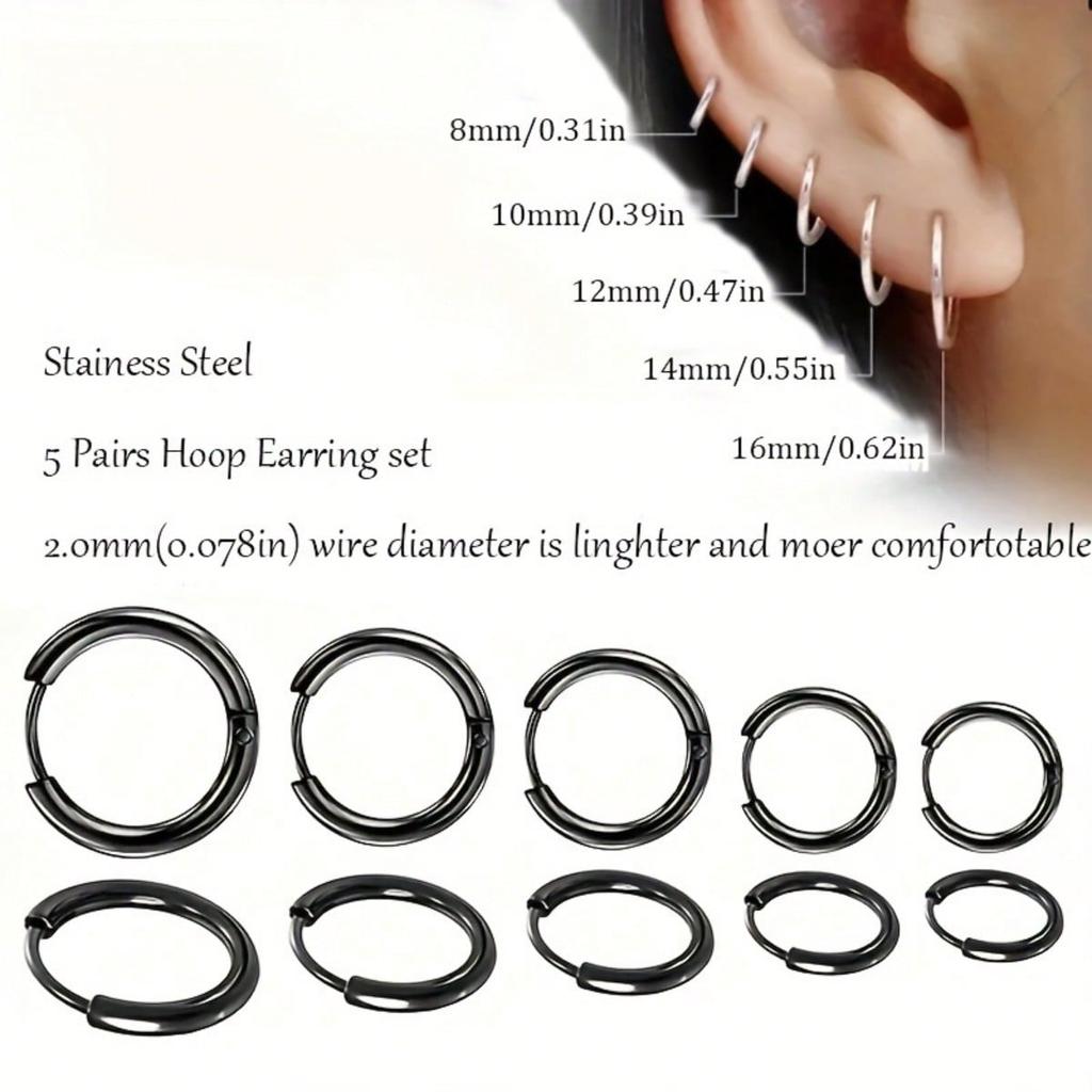 5 Pairs/set of Stainless Steel Earrings - Fashionable and Lightweight Unisex Earrings | Comfortable and Minimalist Style