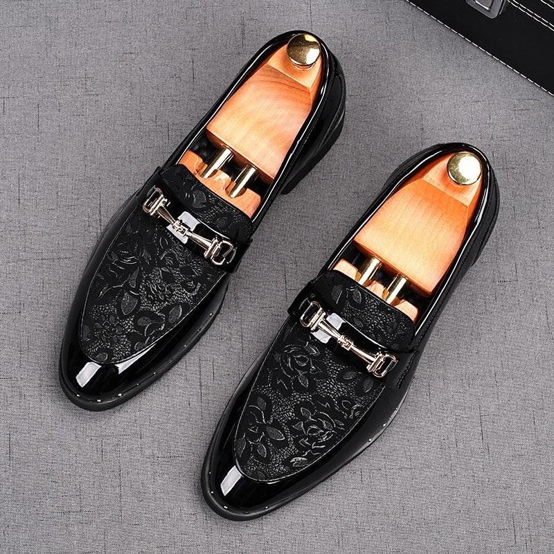 Fashion Fashion Men's Black Pointed Lace Up Patent Leather Oxfords Flats Casual Shoes Male Homecoming Wedding Dress Zapatillas Hombre