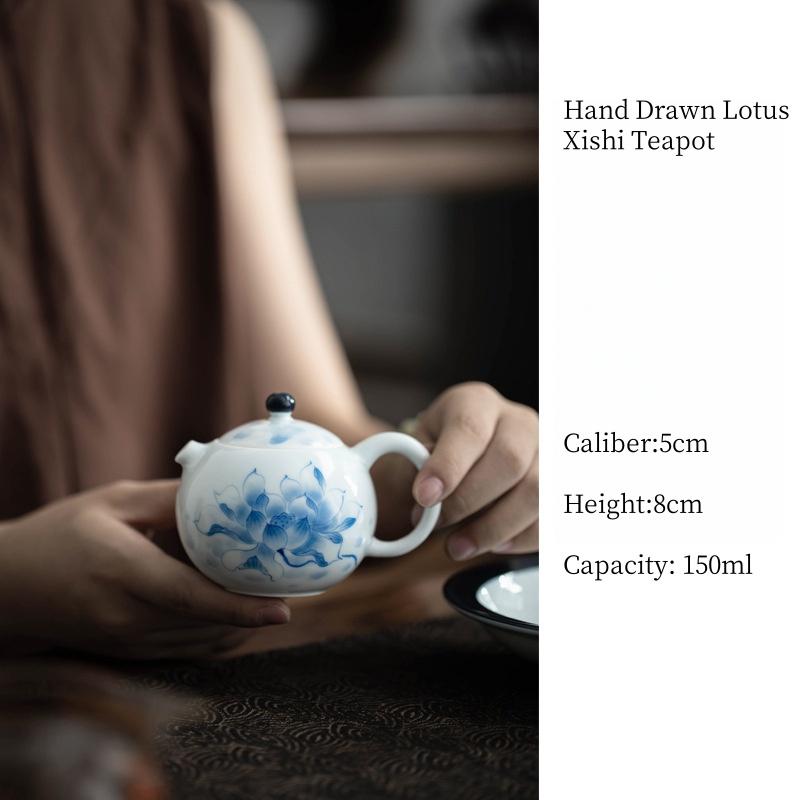 

Hand Drawn Beautiful Lotus Teapot Tea Maker Tea Kettle Tea Ceremony Lady Tea Set Kungfu Tea Set Ball Hole Filtration Single Pot