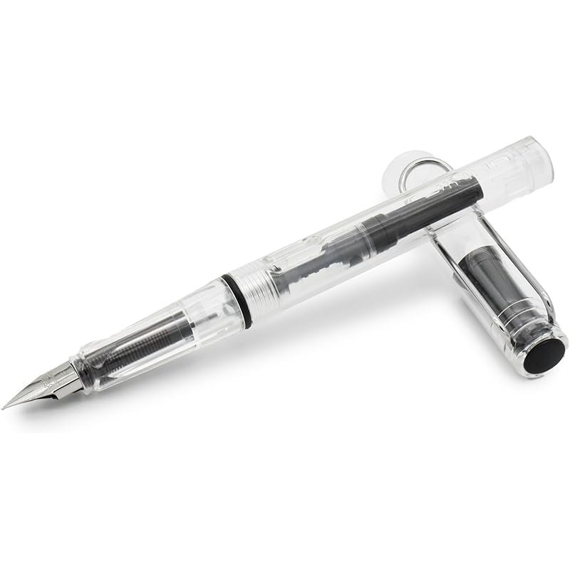 BUZZ COOL White Transparent Fountain Ink Pen With Ink Converter Pump | Clear Transparent Body Fountain Pen with Fine Nib