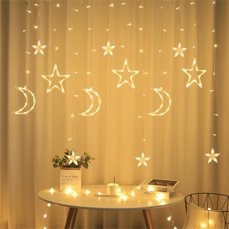 3.5m Star Moon Curtain Light Battery Powered Led Waterproof Decorative Light String For Indoor
