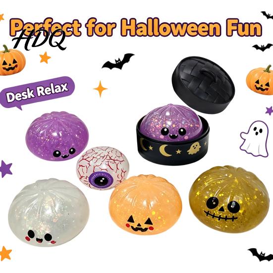 Sensory Fidget Toys for Stress Relief Halloween Bun Squeeze Toy with Steamer Ball Spooky Ghost Transparent Glitter Fidgets Calm Pumpkin Adults