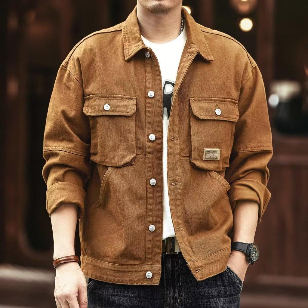 Men's Trendy Retro Denim Jacket: Casual, Loose Fit, Lapel Style for Spring & Autumn