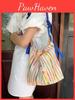 Rainbow Striped Tote Bag With Large Capacity For Everyday Use And Trendy Style