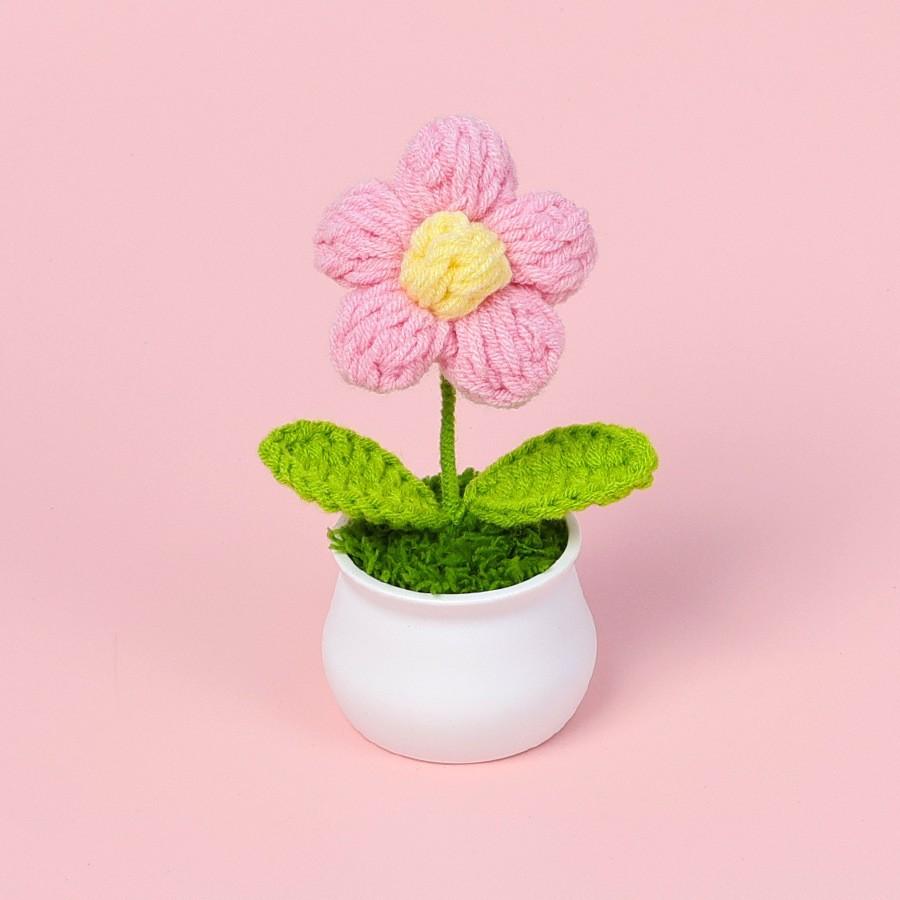 Hand-Knitted Wool Fake Flowers Set: Sunflower, Carnation, Tulip - Desktop Decor, Teacher/Student Gift, Everlasting Bouquet