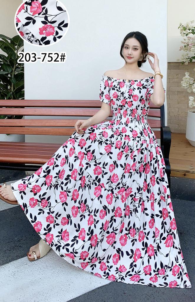 2024 Women's Beach Dress Short Sleeve Floral Dress Cotton Travel Vacation Bohemian Skirt Summer Halter
