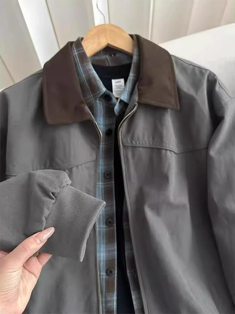 Men's Retro Lapel Workwear Jacket - Spring/Autumn Loose Fit Trendy Outerwear