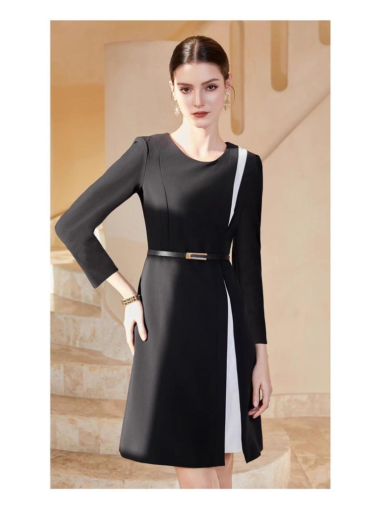 2024 Autumn Hepburn Style Black Round Neck Dress for Women: Elegant, Professional, and Perfect for Commute