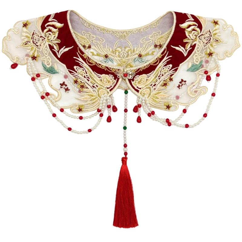 Воротник-шаль Юньцзянь с цветочными жемчужинами и кистями, китайский вышитый воротник