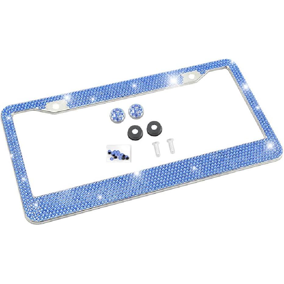 Bling Car License Plate Frame, Handcrafted Crystal Stainless Steel License Plate Frame, Sparkly, Durable, Universal Fit, Car Accessories For Girls,