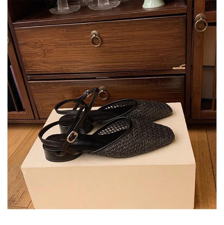 

Sheepskin~ Grape mother French hollow woven sandals women s summer wear light mouth thick heel bag head empty Roman shoes 40