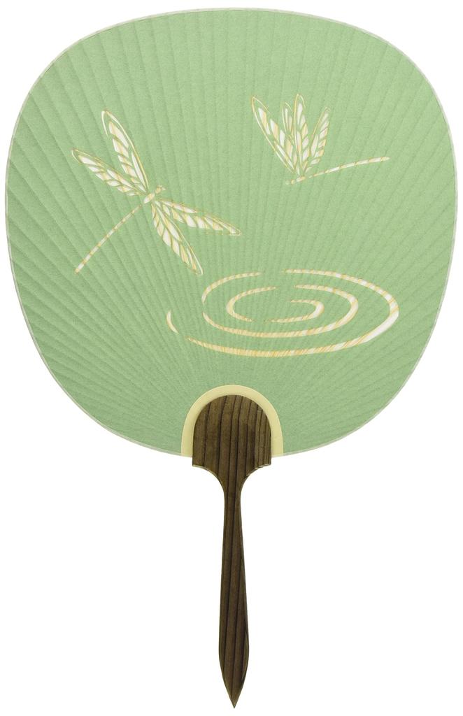 Shiomi Uchiwa Made in Autumn Sky 24cm x 37cm Fan, Japan, (Green), Single-Sided Openwork, 2181,