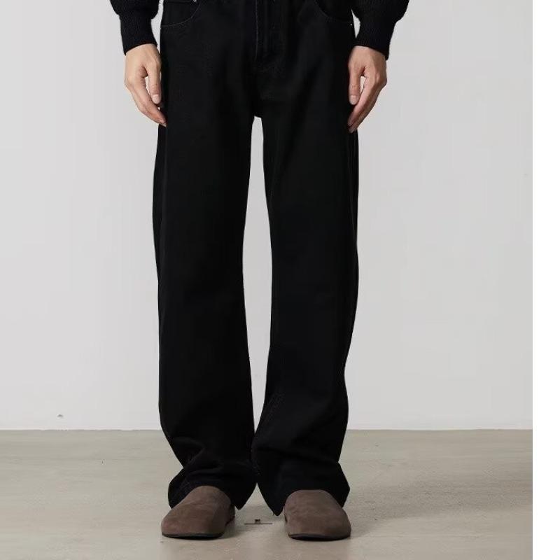 Jeans Homme Noir Coupe Droite - Simple, Coupe Ample, Style High Street pour le Printemps & l'Automne 2025