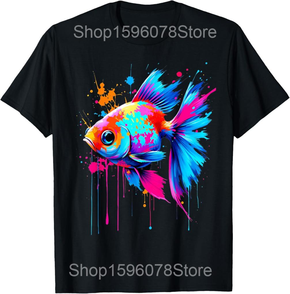 Funny Quotes Be A Goldfish Fish T Shirts Soft Material Cotton Humor Streetwear Tee Shirt Short Sleeve Unisex Loose Clothing