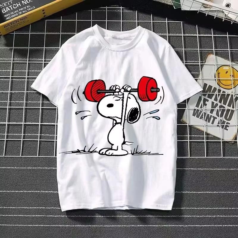 2026 New Snoopy Printing Cotton Tshirt Animation Cartoon Unisex and Women with The Same Loose Pure Cotton Cute Pure Cotton Top