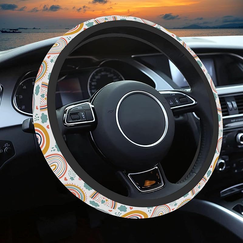 Wildflower Car Steering Wheel Cover, Flower Car Accessory For Diverse Cars, Cute Floral Print Steering Wheel Cover Protector For Women, For Steering