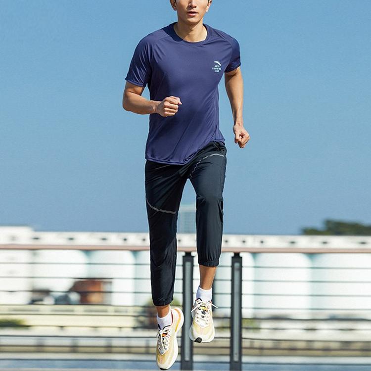 Anta Breathable Quick-Dry Crew Neck Fitted Straight-Cut Short Sleeve T-Shirt Men Tops Blue 952225107-4