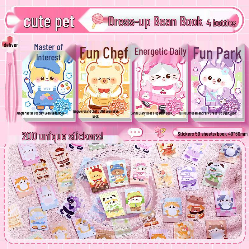 Mini Cute Stickers Bean Book: Pocket-Sized Stress Relief & Fun Notebook