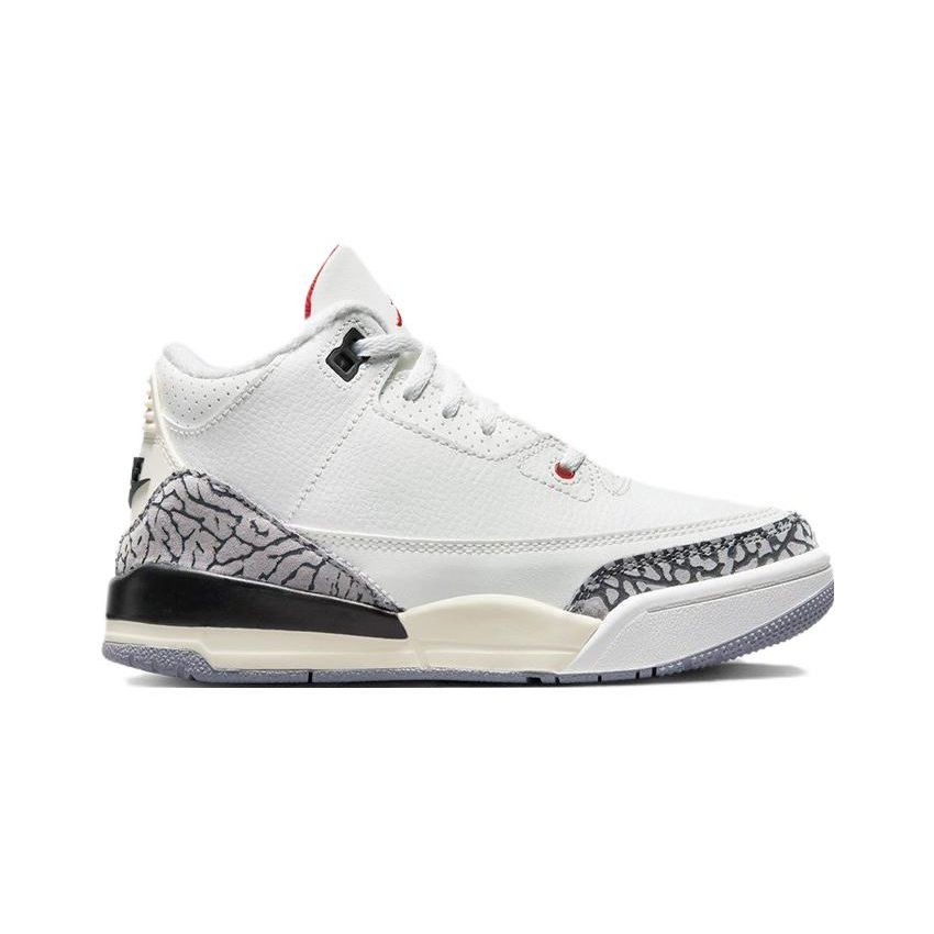 Air Jordan 3 Retro PS White Cement Reimagined Kids Sneakers Summit-White Fire-Red Black DM0966-100