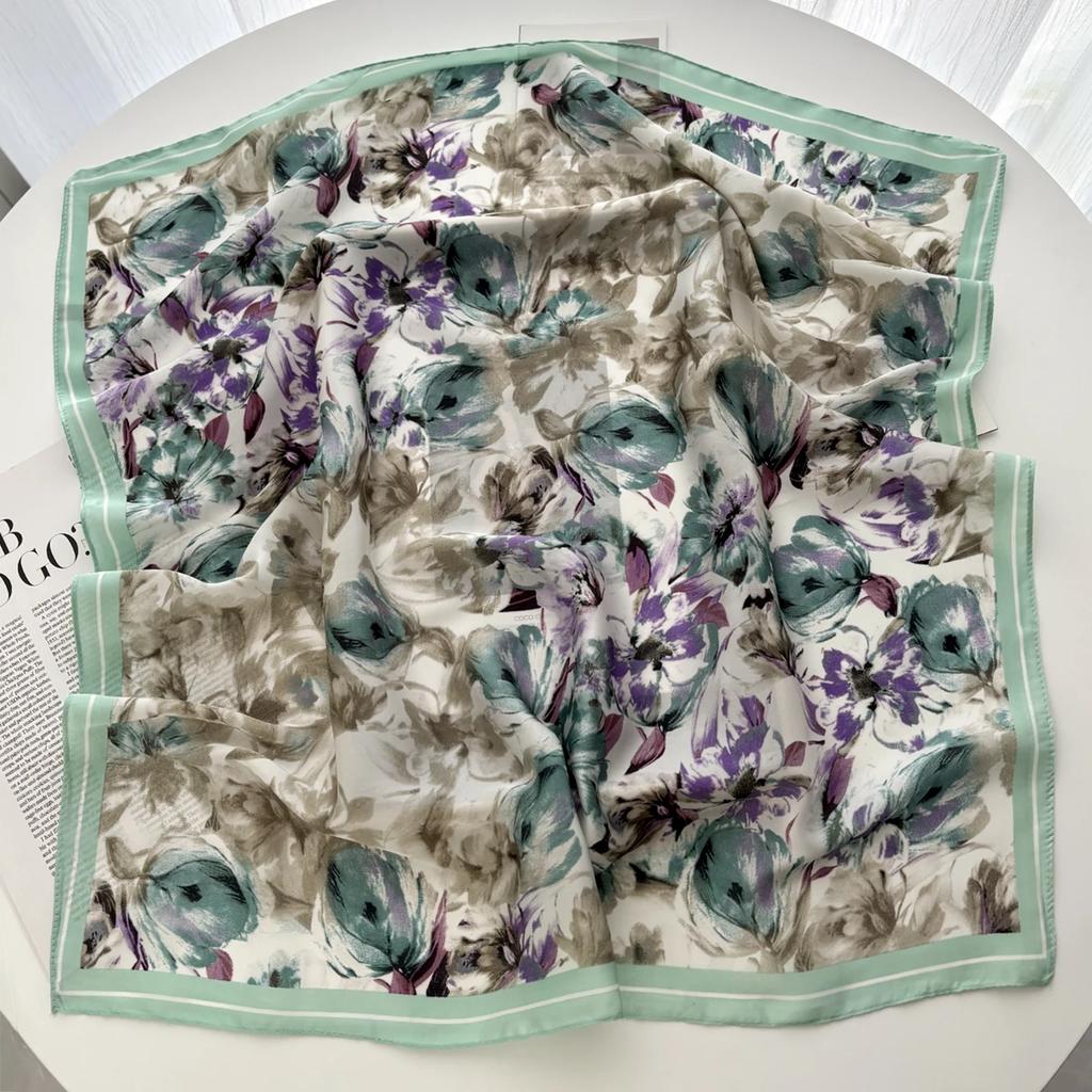 Luxury Satin Chain Printed Square Scarf Elegant Thin Breathable Decorative Neck Scarves Windproof Headscarf For Women